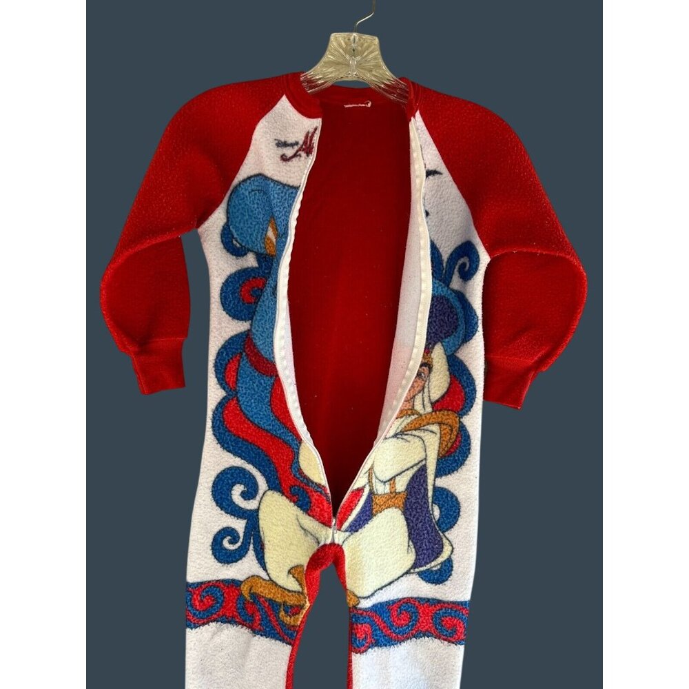 90s Disney Aladdin Fleece Pajamas Red Sleeper Suit Kids 6-8 Footsie Genie Read* - Picture 13 of 13